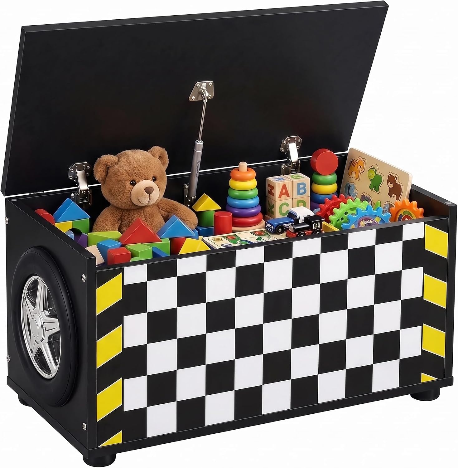 LKTART Kids Storage Chest, Race Car Toy Storage Bins Organizer, Black