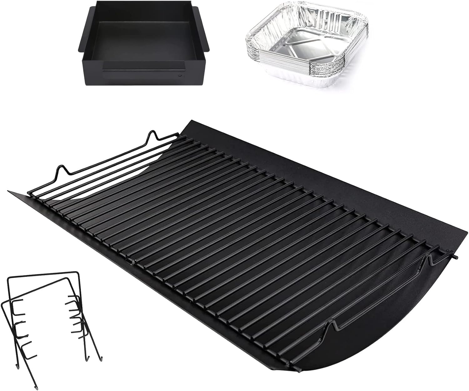 Hisencn 20 inch Ash pan, Porcelain Steel Grease Collection Pan with 15 Pack Aluminum Foil Drip Pan for Chargriller 5050 5650, Replacement Part with 2pcs Fire Grate Hanger, 20" Drip Pan