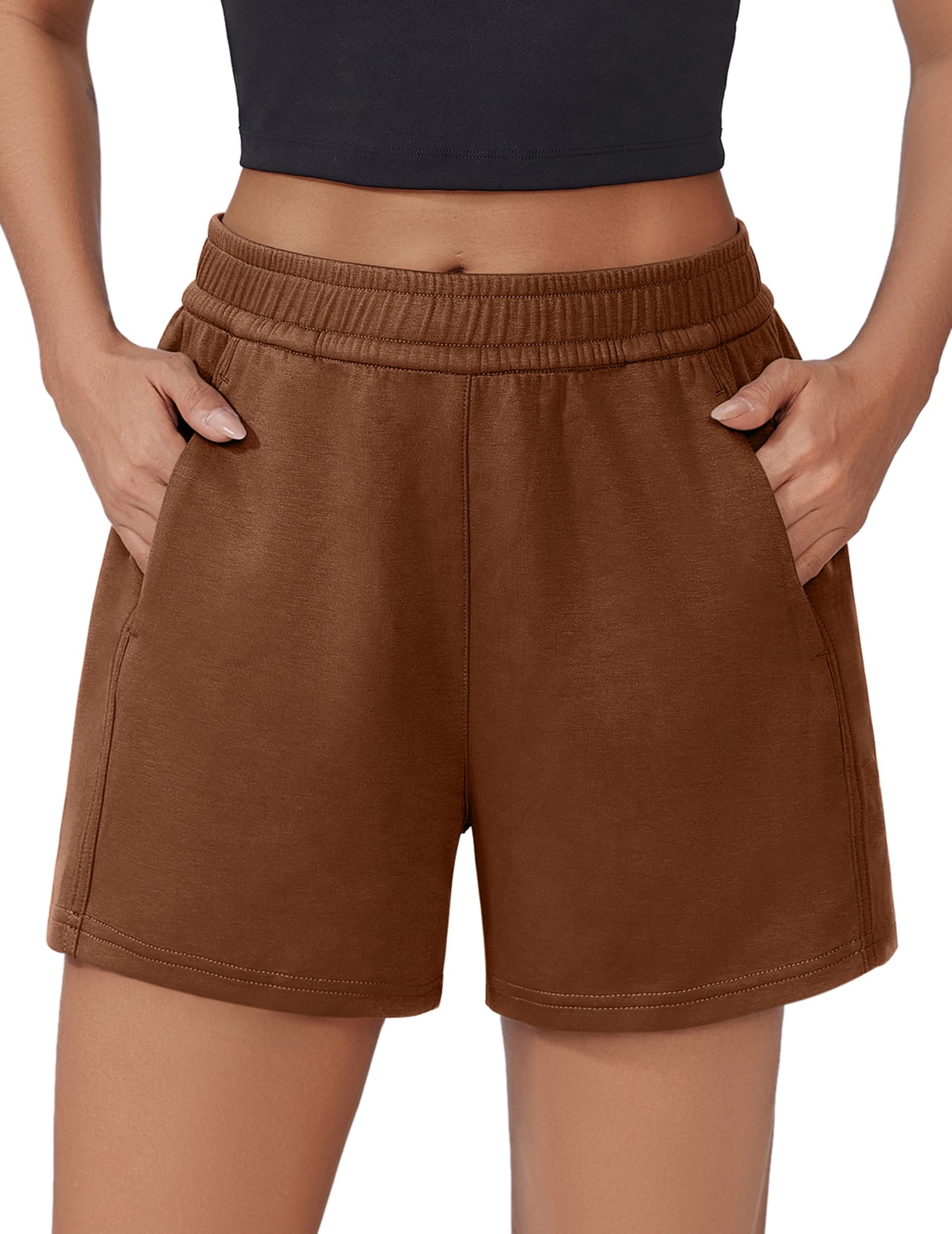 PINSPARK Athletic Sweat Shorts Women Elastic High Waisted Comfy Short Drawstring Casual Lounge Shorts with Pockets