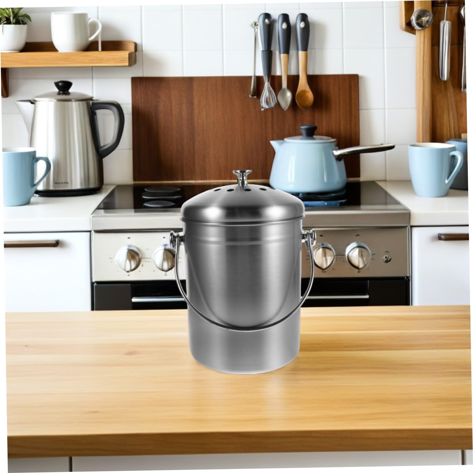 5l Edelstahl Küchenkomposteimer mit Deckel und Aktivkohlefilter Kompakter Biomülleimer für Obst und Gemüsereste für Küche und Innenbereich