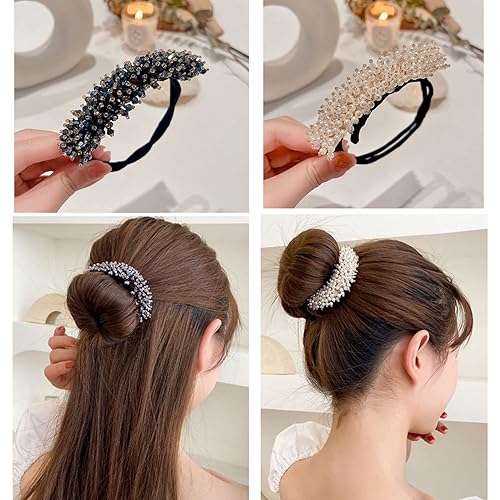 Miniatura 4 de JDXN 6 piezas para hacer moños de cabello con flores brillantes, diseño de donas mágicas, para peinados franceses, accesorios para el cabello de