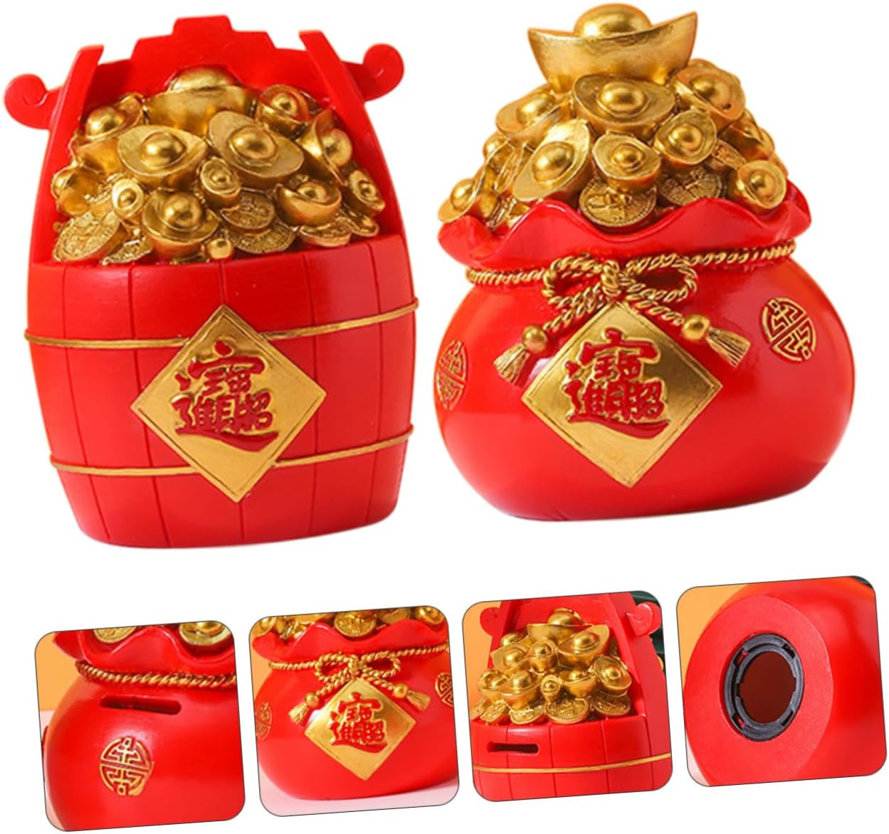 Generic 2 Pcs Bucket and Bag Resin Change Jars Festive Year Coin Storage Containers Desktop Money Banks for Savings and Home Decor Charming Coin Holders