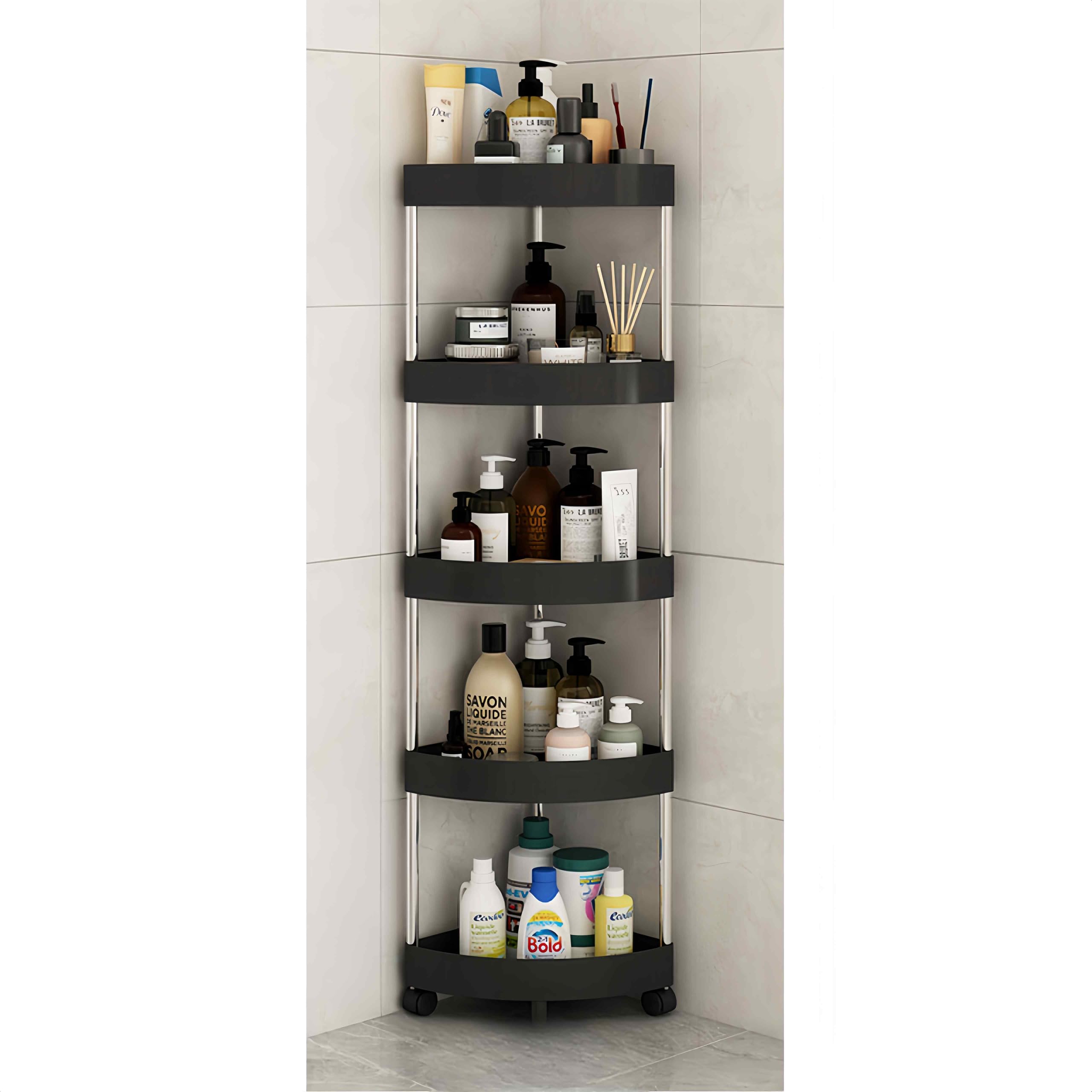Bathroom Rack Corner Rack Bathroom Rack Bathroom Rack Washroom Storage Rack 3-5 Tier Shampoo Rack Bath Rack Drainer Bathroom Storage Kitchen Storage Condiment Storage Bathroom Organization (Black, 5 5階（36x114x26cm） Black