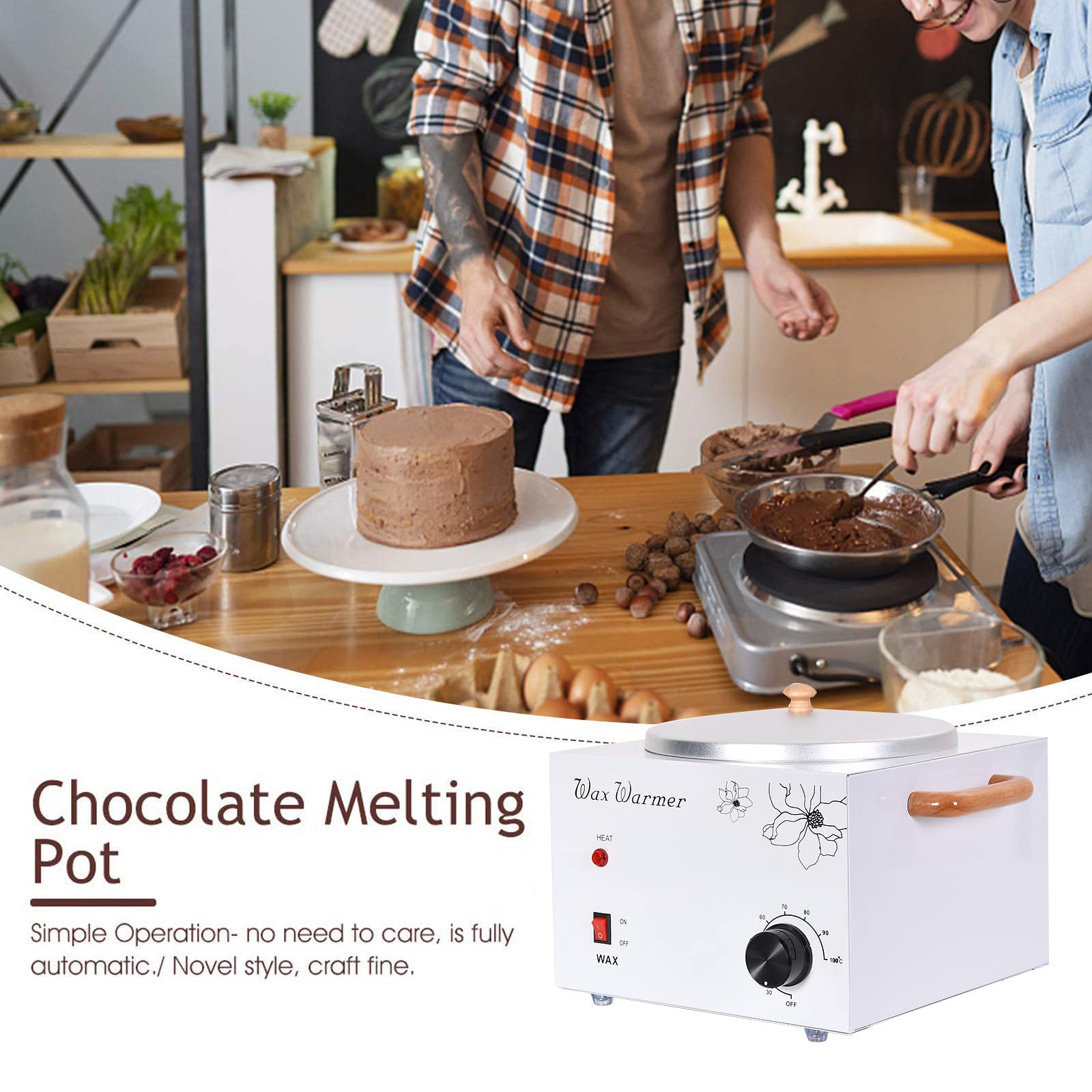 4000 Ml Chocolade Smeltkroes (1 Potten), 300W Chocolade Tempereermachine 30℃~100℃, Elektrische Kachel Smeltende Fonduemachine Met Houten Handvat