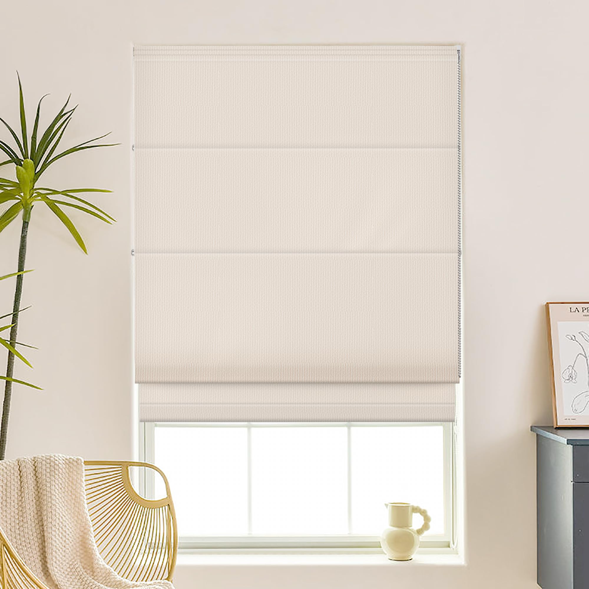 Hiifroy Roman Shades for Windows, Blackout Roman Blinds Thermal Insulated Heat Blocking Window Blinds for Home Living Room French Door, Oldlace 26" W