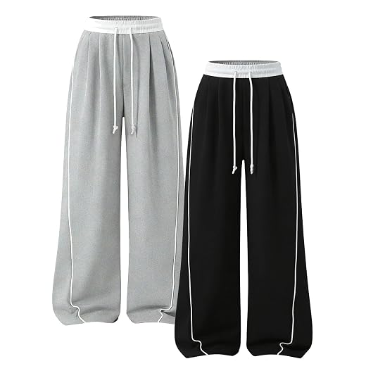 2 Pack Teen Girls Sweatpants Wide Leg High Waist Sweat Pants with Pockets Size 7-14