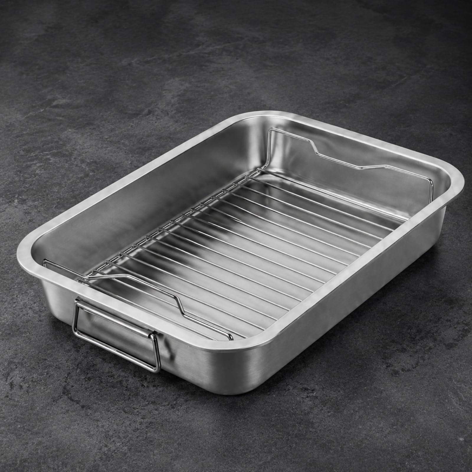 MagiDeal Teglia da Arrosto con Griglia Bordi Rinforzati Teglia Rettangolare in Acciaio Inox Superficie Liscia Leccarda in Acciaio Inox per Famiglie