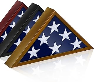 Glass Front Flag Display Case for 5' x 9.5' Folded Burial Flag, Brown Solid Wood Frame, Wall Mount Military Flag Box Display Case for Veterans