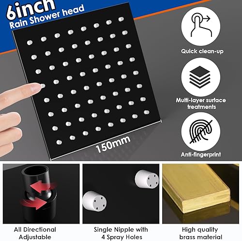 Miniatura 118 de Enga Sistema de ducha de lluvia de oro cepillado con chorros corporales, sistema de chorros de ducha de lluvia de 12 pulgadas, juego de grifo de Oro