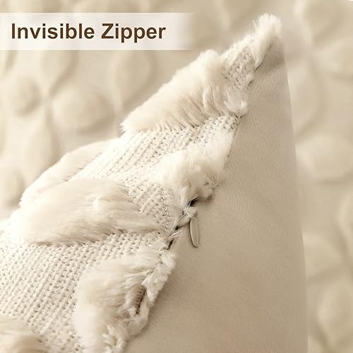 Miniatura 6 de OTOSTAR Juego de 2 fundas de cojín decorativas de terciopelo de lana suave y corta con patrón de flores en 3D, fundas de cojín para sofá de sala de