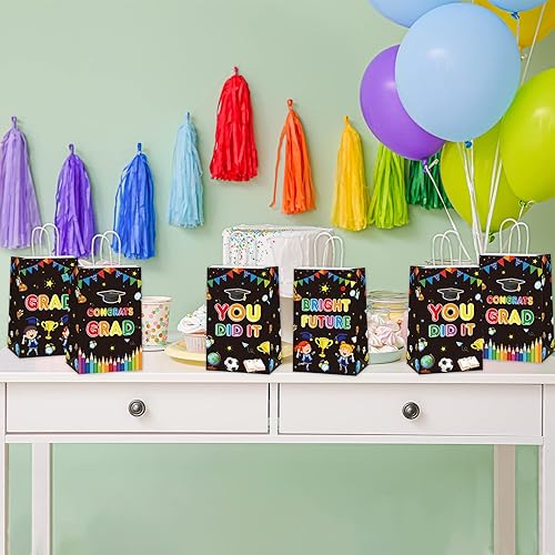 Miniatura 5 de 12 bolsas de regalo de fiesta de preescolar para graduación de preescolar, suministros de fiesta, bolsas de regalo con texto en inglés "You Did It",