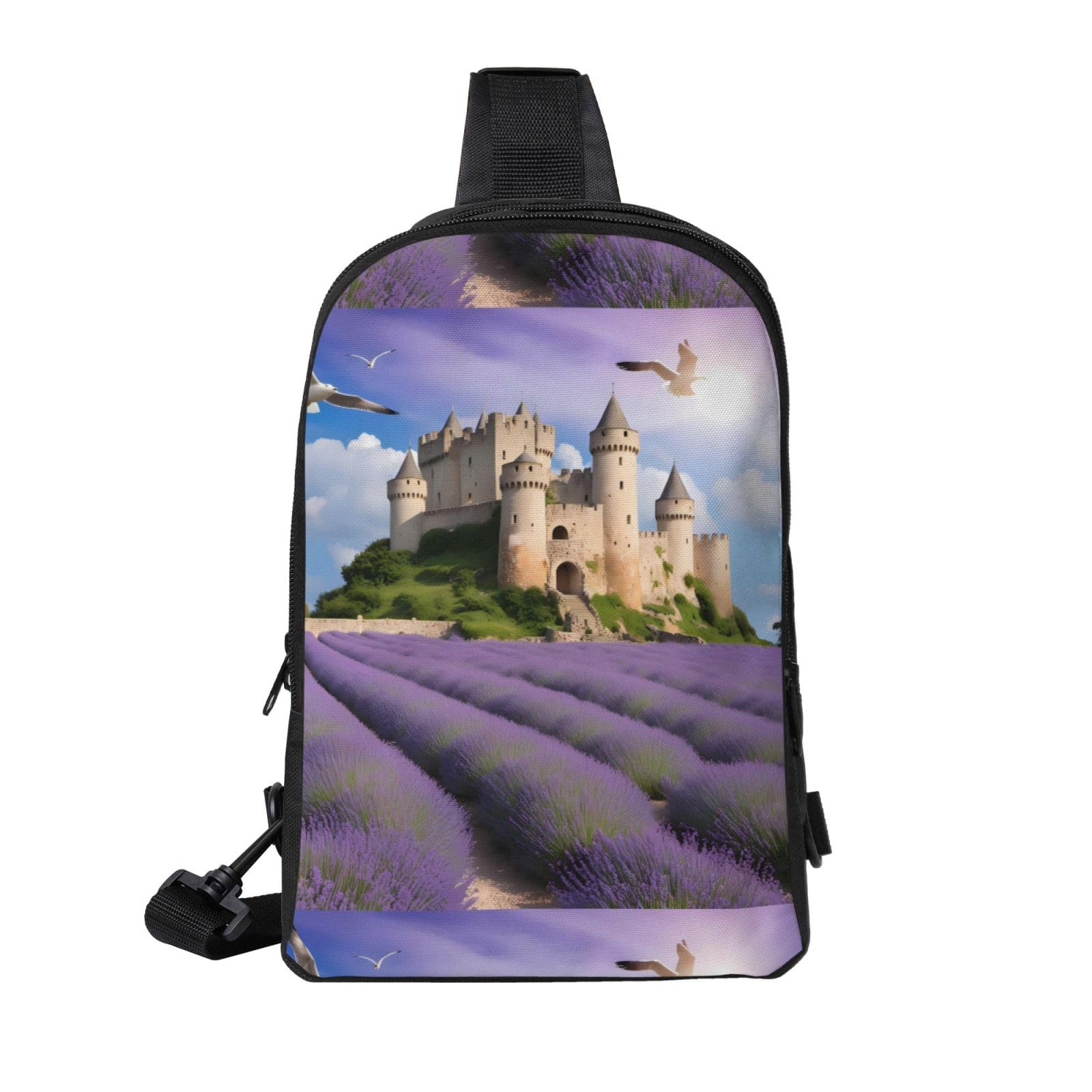 MYGANN Lavender Adjustable Strap Large Capacity Double Layer Crossbody Chest Bag 7.7x2.4x11.8in For Camping Travel Daily Leisure Activities, Black