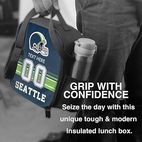 Vista 13 de Bolsa de almuerzo personalizada de Nueva Inglaterra, regalos para hombres, mujeres, fanáticos, con nombre y número personalizados, correas de hombro