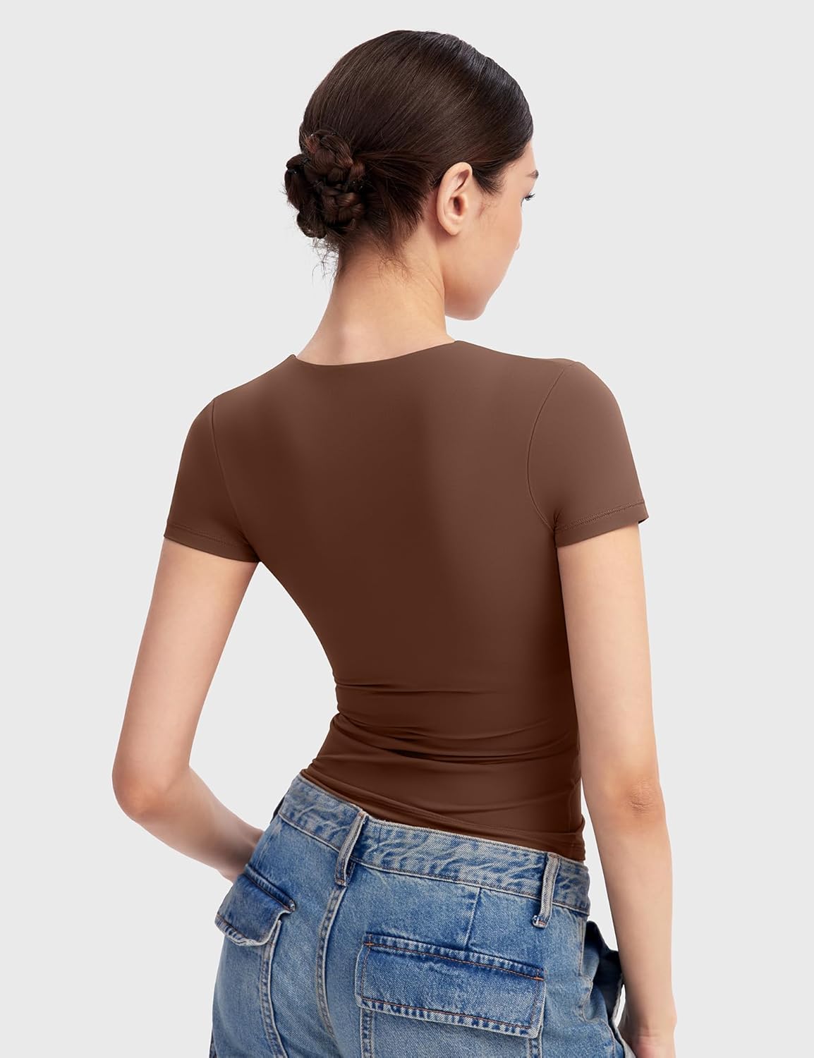 PUMIEY Women's V Neck Short Sleeve T Shirts Slim Fit Going Out Tops Sexy Basic Tee Sharp Collection - Image 6