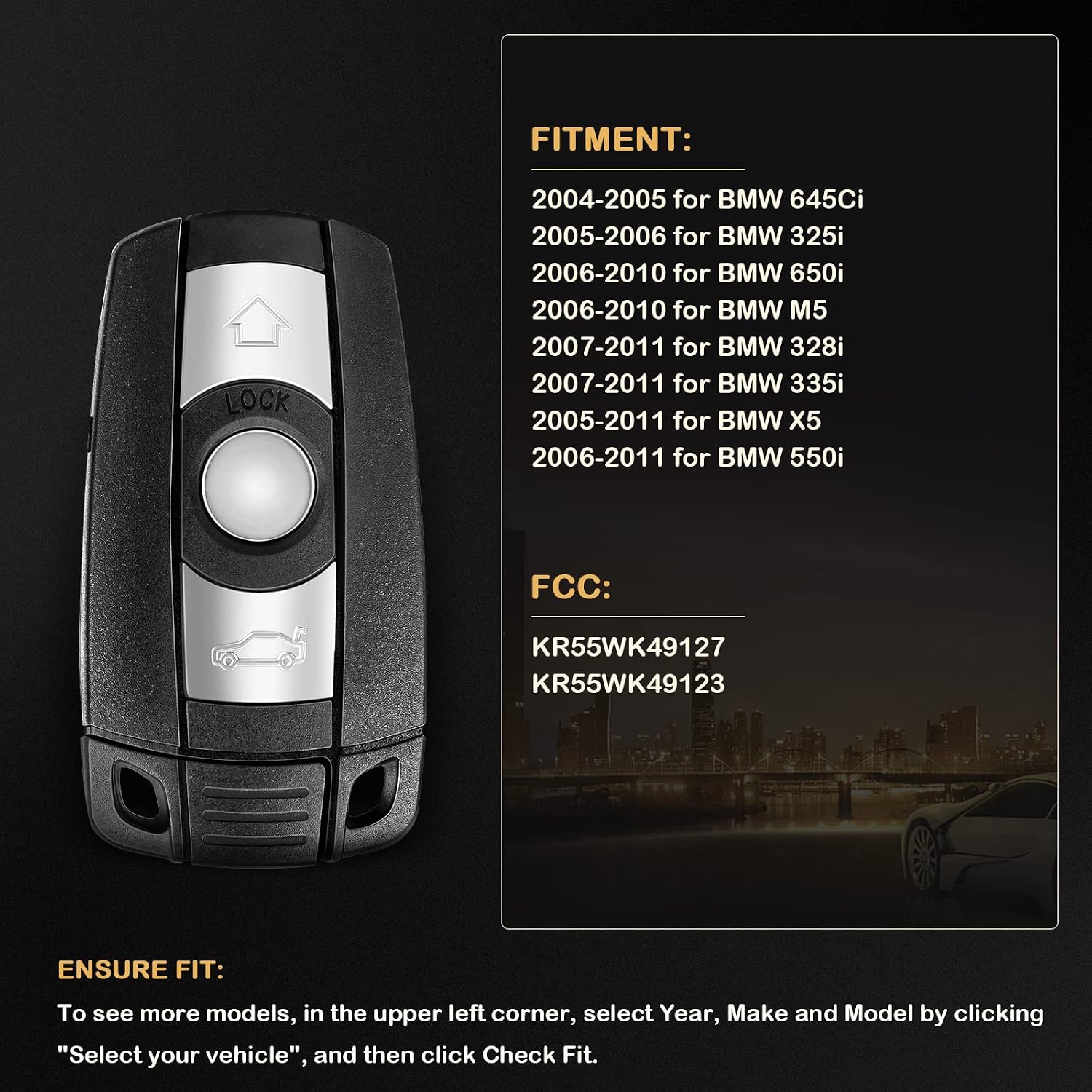 2 X Keyless Entry Remote Key Fob for B-MW 325i 328i 335i 335xi 525i 528i 530i 535i xDrive 545i 550i GT X5 2004-2011 KR55WK49123-868Mhz