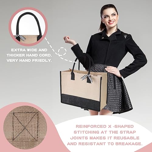 Miniatura 5 de Reginary Juego de 12 bolsas de arpillera con asas, bolsa de lona con inicial, bolsa de playa grande reutilizable de arpillera para mujer, bolsa de