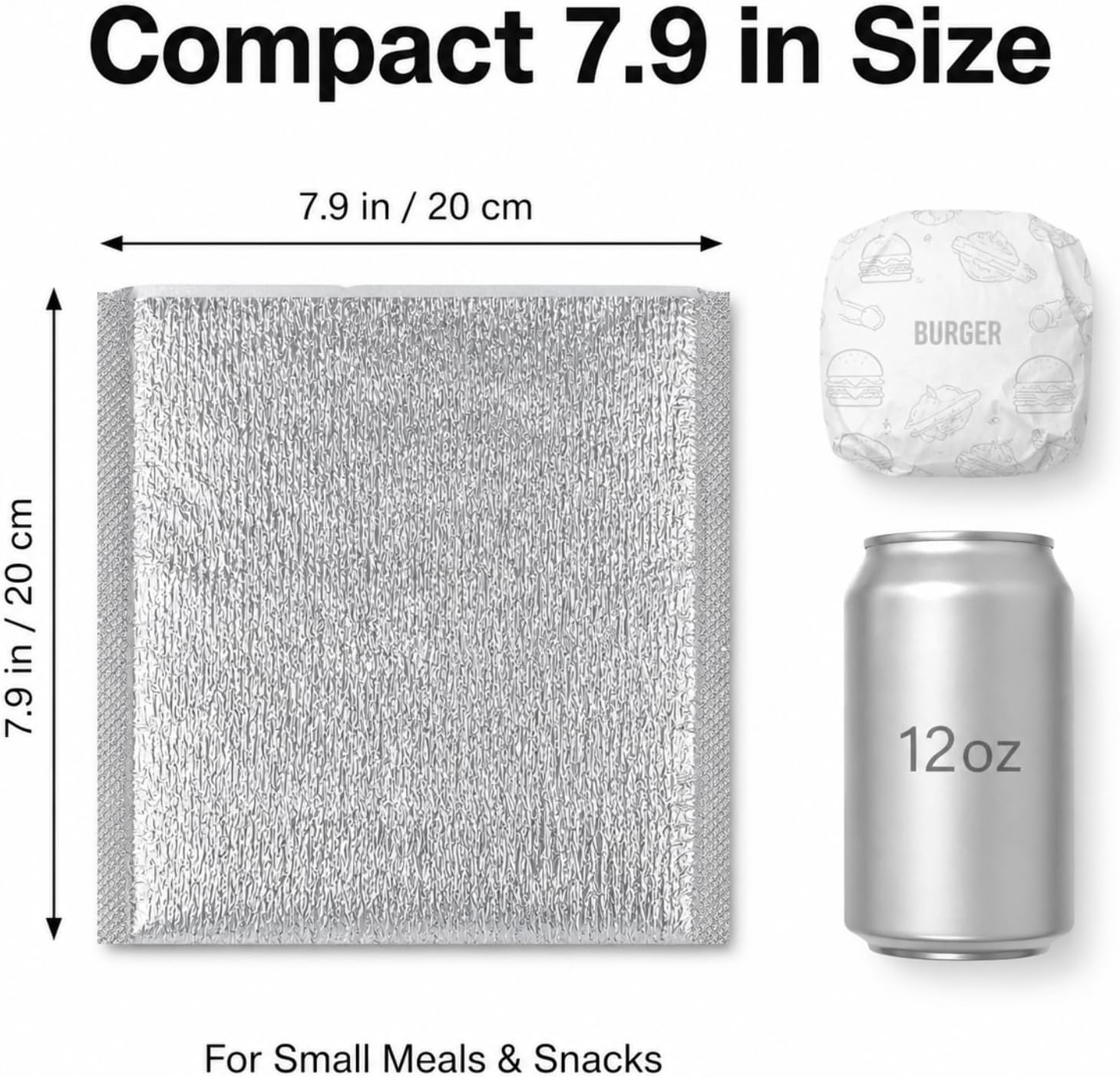 50 Pack Insulated Foil Bags, 7.87 in Thermal Food Pouches | Disposable aluminum foil insulation bags for hot cold food, takeout, picnic, lunch, fruit, snacks and shipping deliver