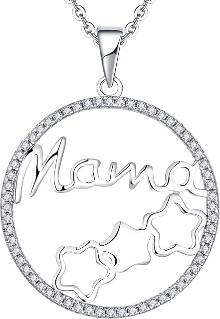 JO WISDOM Women Mama Necklace,925 Sterling Silver Mother Star 3A Cubic Zirconia Pendant Necklace,Gift for Mum