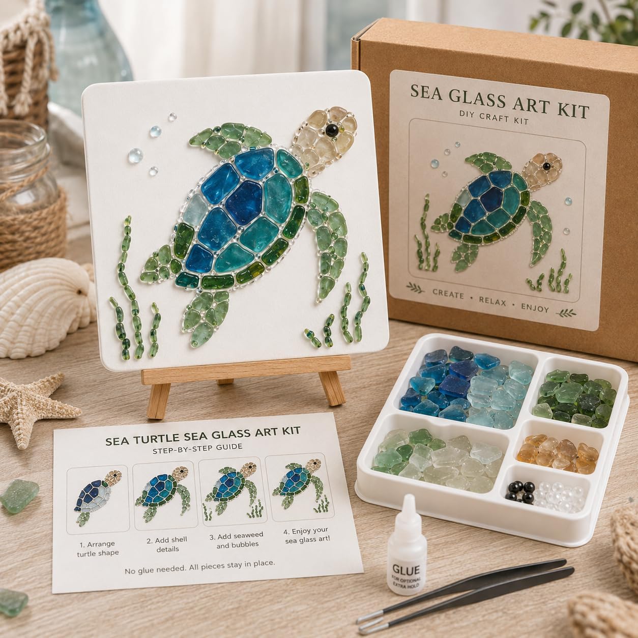 Pavemlo Sea Glass Art Kit for Adults, Ocean Mosaic Craft Art Set 02