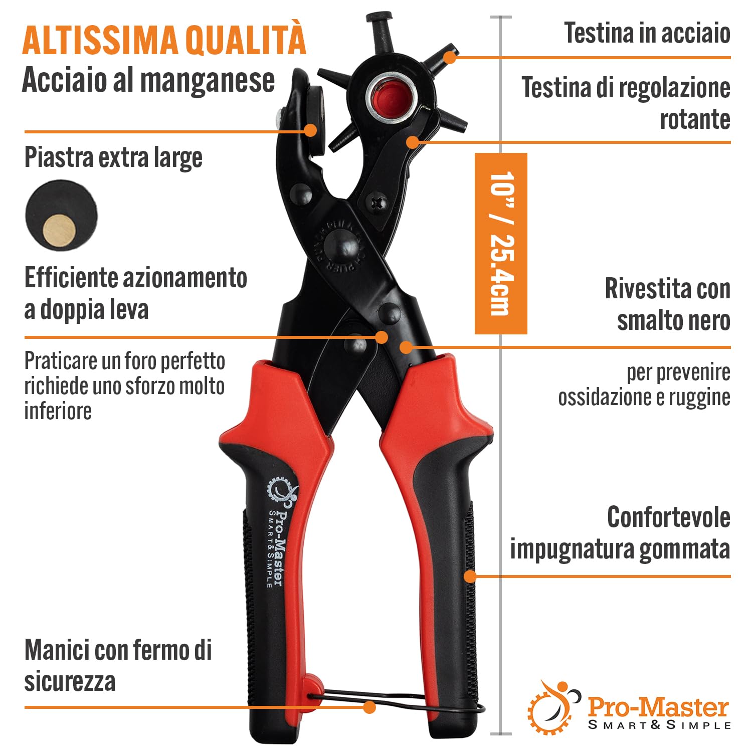 Pinza Fustellatric per Buchi Cintura, Progetti DIY Casa o Artigianali. Punzoni per Cuoio, Super Robusta Testina Rotante, Punzonatrice Fori Varie Misure