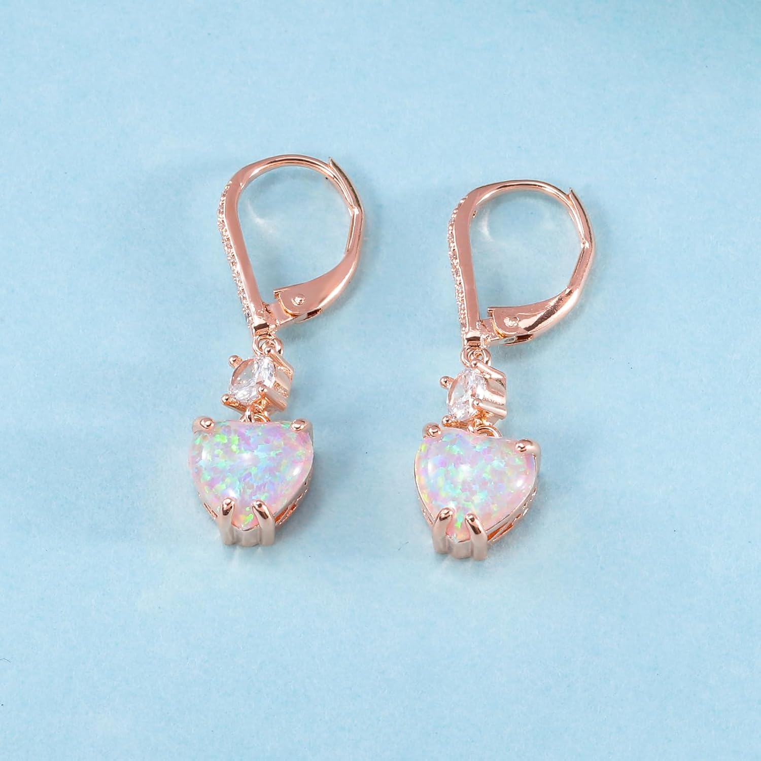 Datiny Heart-Cut Drop Dangle Earrings for Women 14K White Gold/Rose Gold Plated Leverback Opal Dangle Drop Earrings Jewelry Gifts for Mothers Day Weddings Birthday Party - Image 2