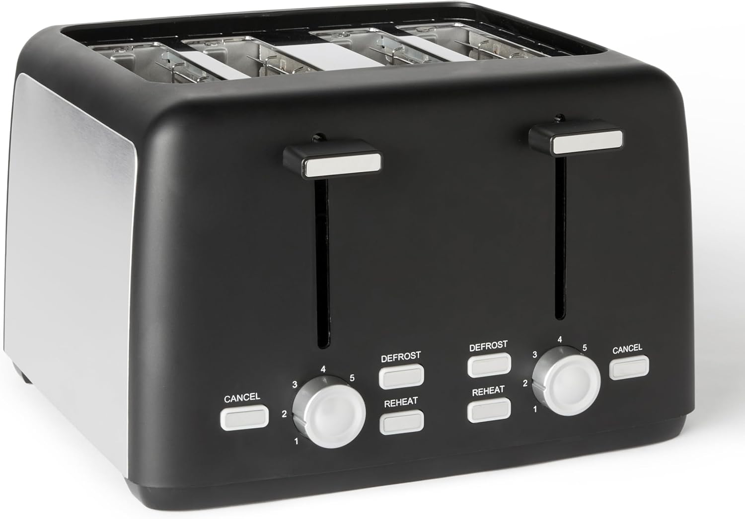 Amazon Basics Grille-pain 4 tranches avec 7 niveaux d&rsquo;or et tiroir collecteur de miettes amovible, fentes extra larges, 1 500 W, noir