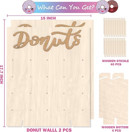 Miniatura 3 de Soporte de pared para donas, 2 piezas de soporte de madera para donas, 40 donas, tablero de donas para donas, fiesta de crecimiento, cumpleaños,