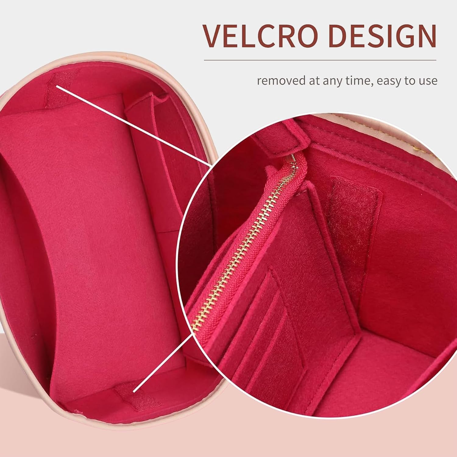 Speedy 30 Organizer Insert with Base Shaper, Premium Felt Lightweight Bag Organizer with 14 Pockets, Custom Tote Handbags Inner Divider Purse Accessories with Zipper Pocket,Rose image 4