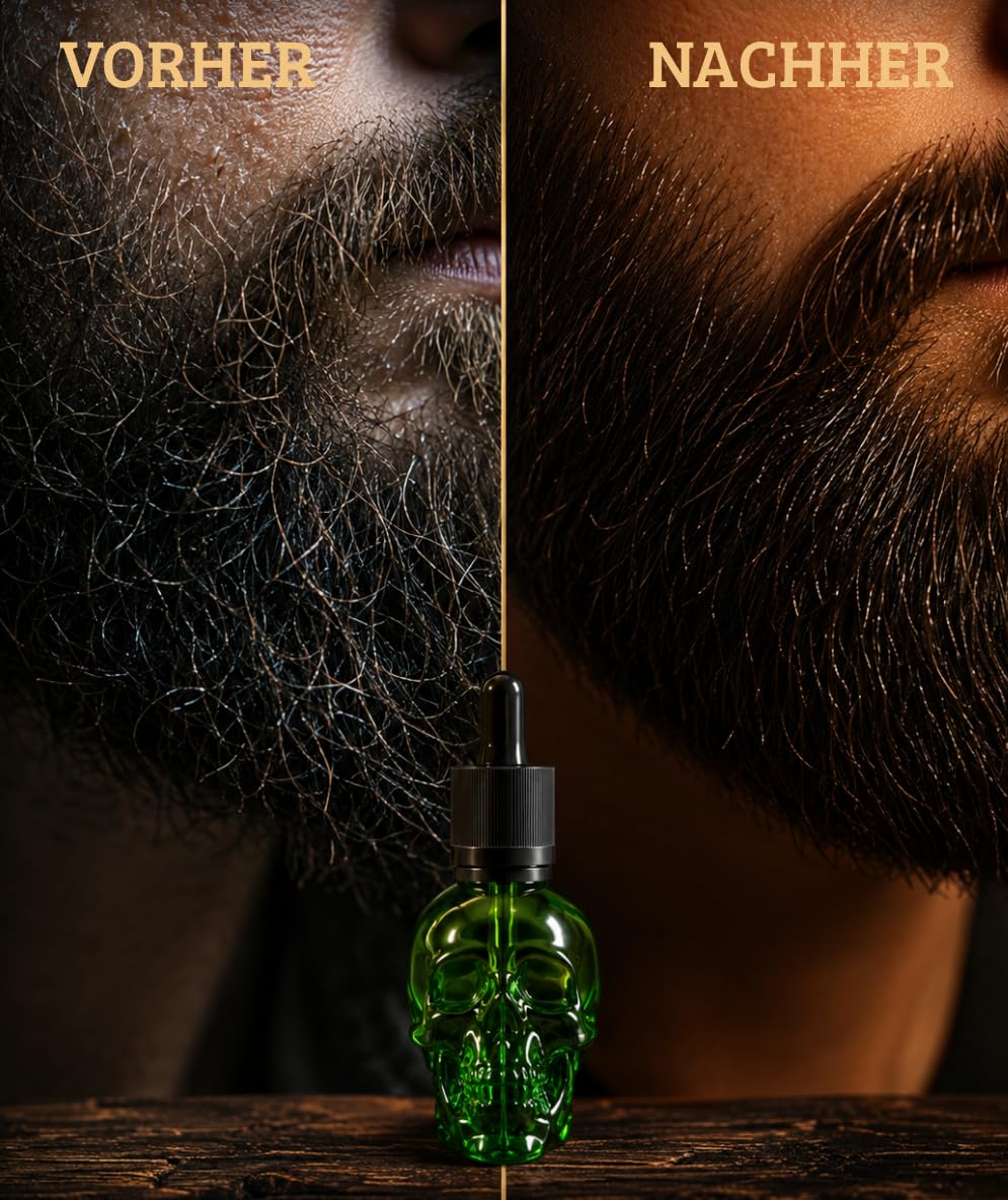 Bandido Olio per barba, per la cura quotidiana della barba di 3 giorni o barba piena, idea regalo per gli uomini, 40 ml con dispenser per pipetta, design teschio, siero per barba, colore verde