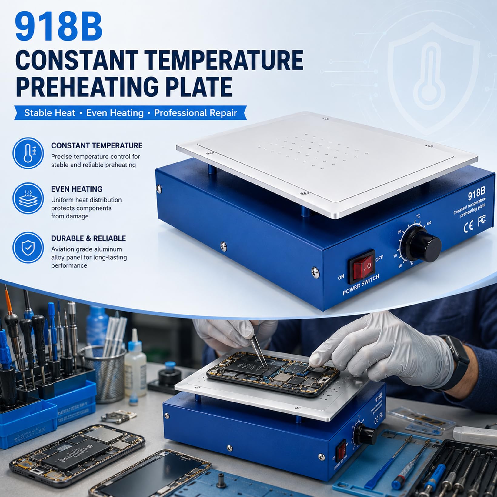 Placa calefactora, estación de precalentamiento de placa de soldadura de 450 W con pantalla LCD de 7 pulgadas, placa calefactora para reparación de PCB de teléfonos móviles