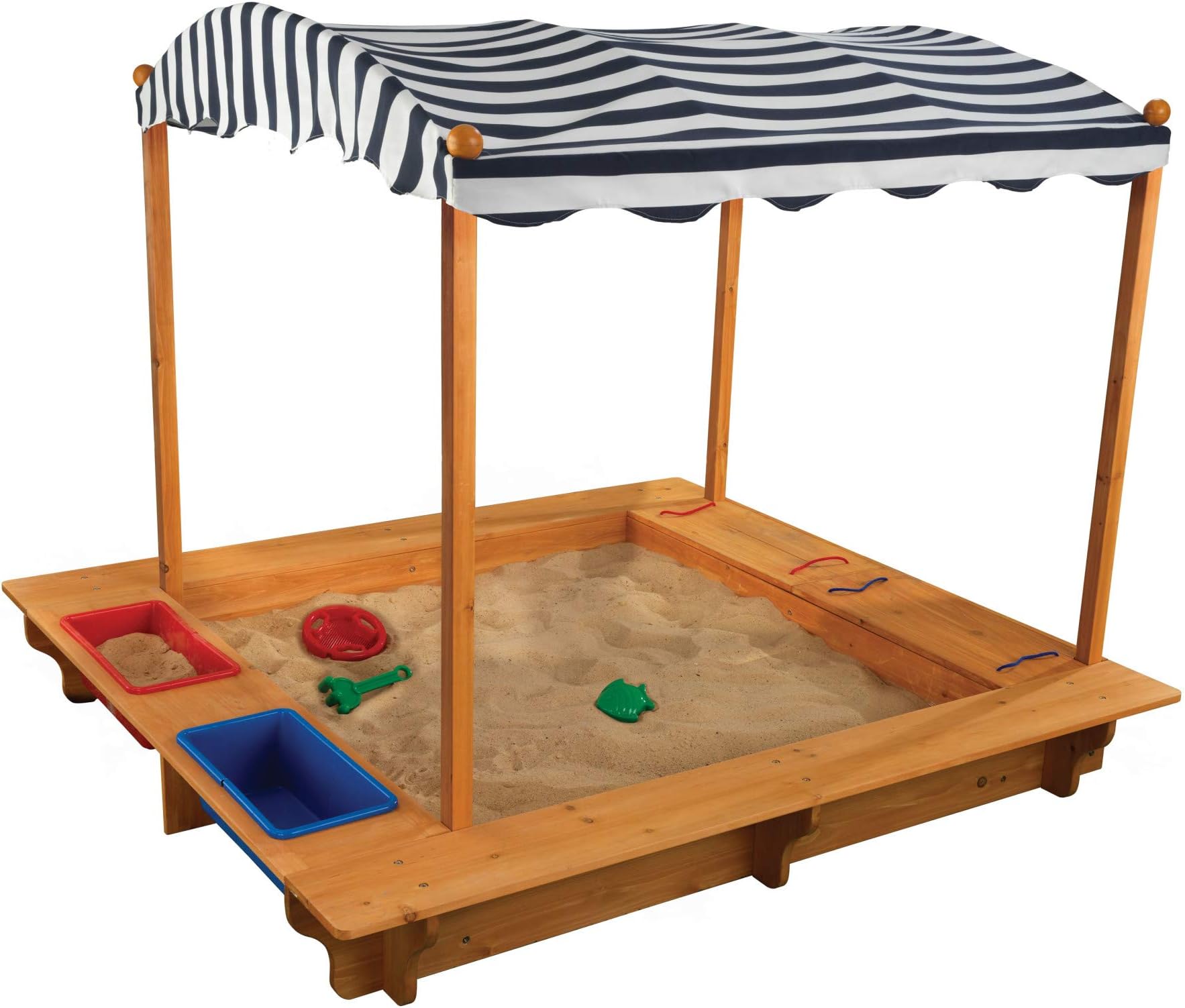 Wooden Sand Pit with Canopy and Storage Boxes, Garden Sand Toys for Kids, Outdoor Play Equipment for Children, 00165