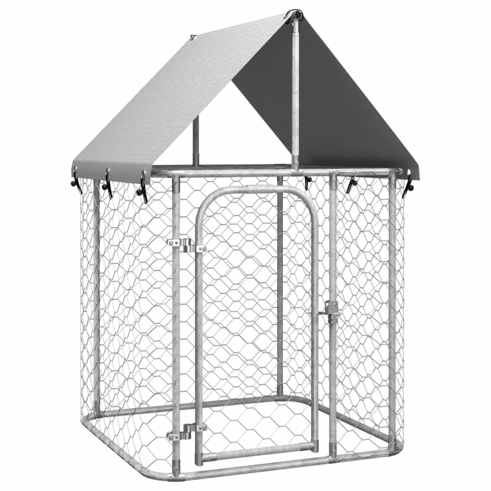 Gabbia per Cani da Esterno con Tetto, Canile da Esterno Grande con Tetto, Box Cane Metallo Esterno, Argento 100x100x150 cm