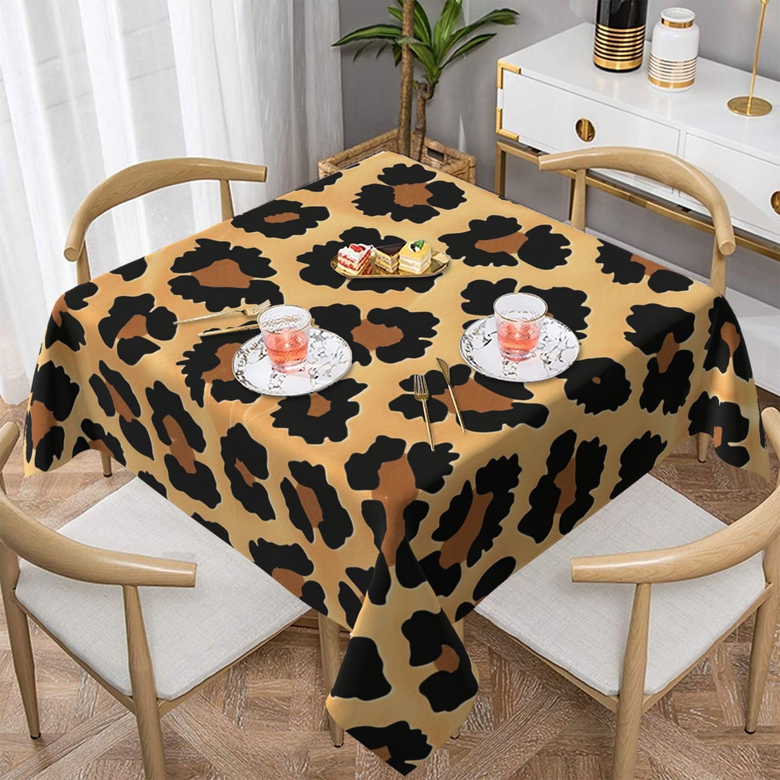 WPKJU Brown Pattern Leopard Printed Square Tablecloth 54x54 inch Water Resistant Table Cover Washable Rectangle Table Cloth for Dining Tables