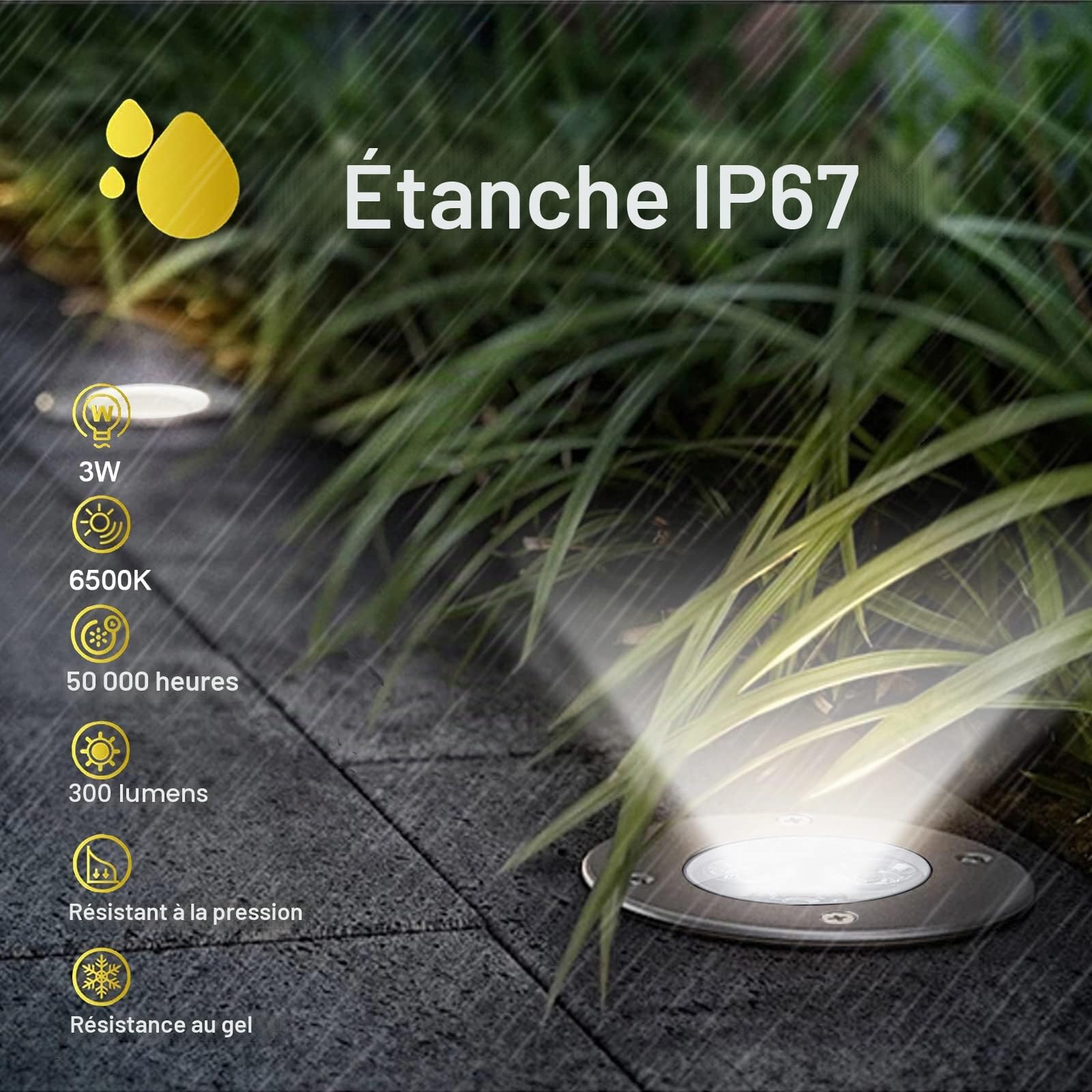 Spot led extérieur encastrable 4 PACK 3W IP67 Rond 300 Lumen Lampe d'éclairage pour Jardin Terrasse Chemin Cour Garage