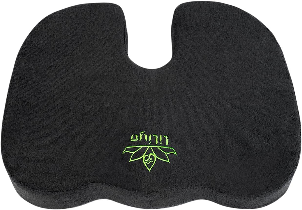 Hard Foam Seat Cushion for Lower Back Support - Tailbone Pain, Sciatica Pain Relief - Black Color Coccyx Cushion with Tote Bag