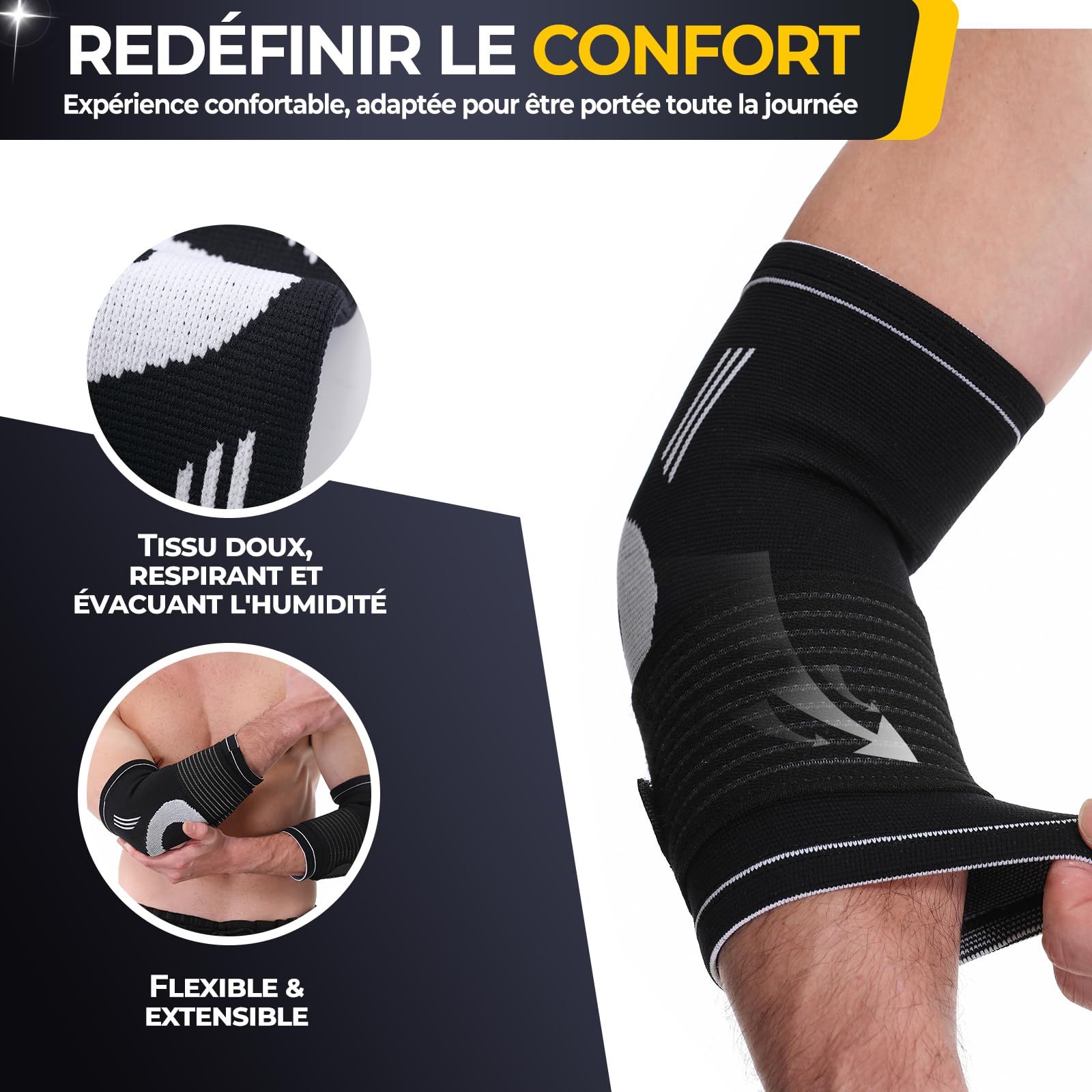NEOtech Care Coudière - Compression AJUSTABLE - Légère, élastique, flexible, respirante - Protège-coude pour sport, tennis, golf (Noire, Taille M, 1 Paire)