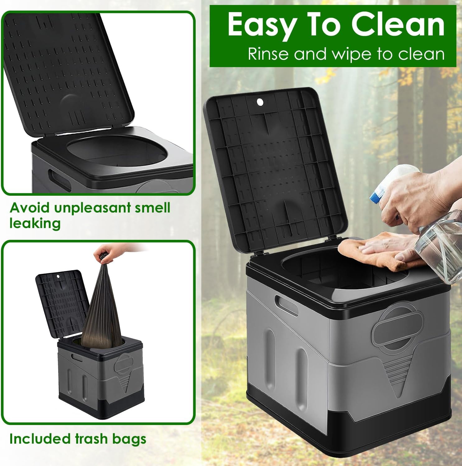 Foldable Portable Toilet with Lid and Carry Bag for Camping, Hiking, Road Trips, Boating, and Emergency Use
