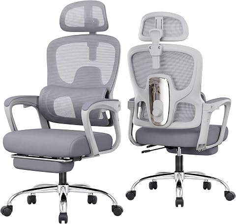 Ergonomic Office Chair with Footrest, 90-145° Reclining Mesh Desk Chair