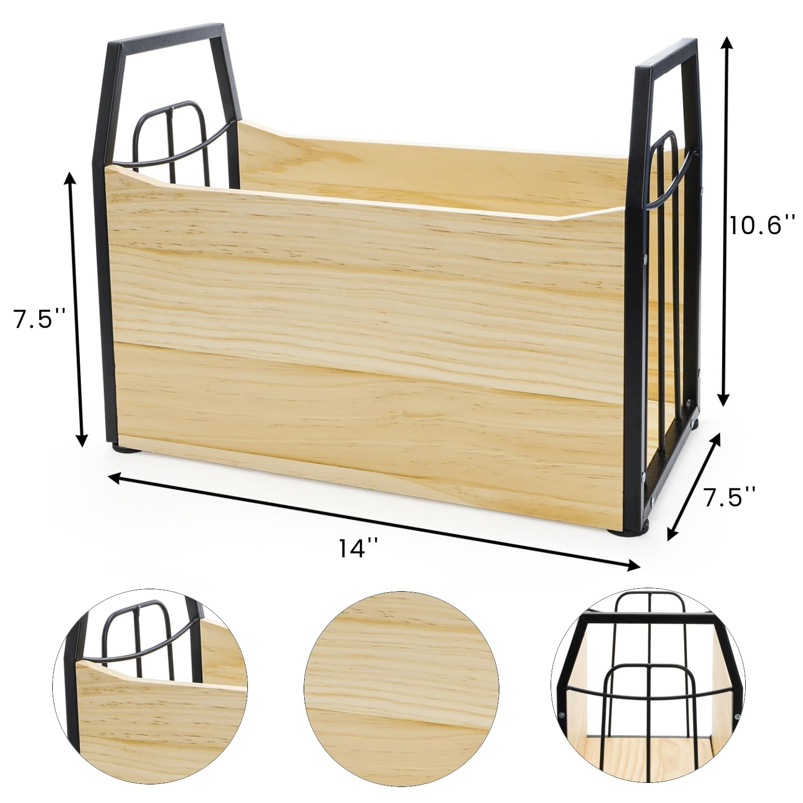 Nagpew Wood Magazine Holder, Sturdy Magazine Storage Basket with Assembly Tool, File Book Organizer Jar Rack Floor for Desktop, Office, Kitchen, Newspaper