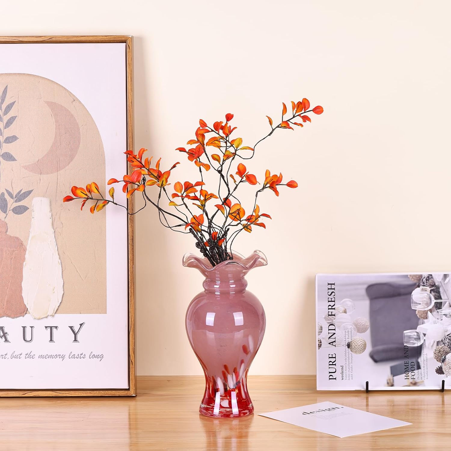 Hand Blown Glass vase, Glass Wide Mouth Decorative vase, Pink vase, Office Table Centerpiece Coffee Table Mantle Wedding enterpiece Decorative vase. - Image 7