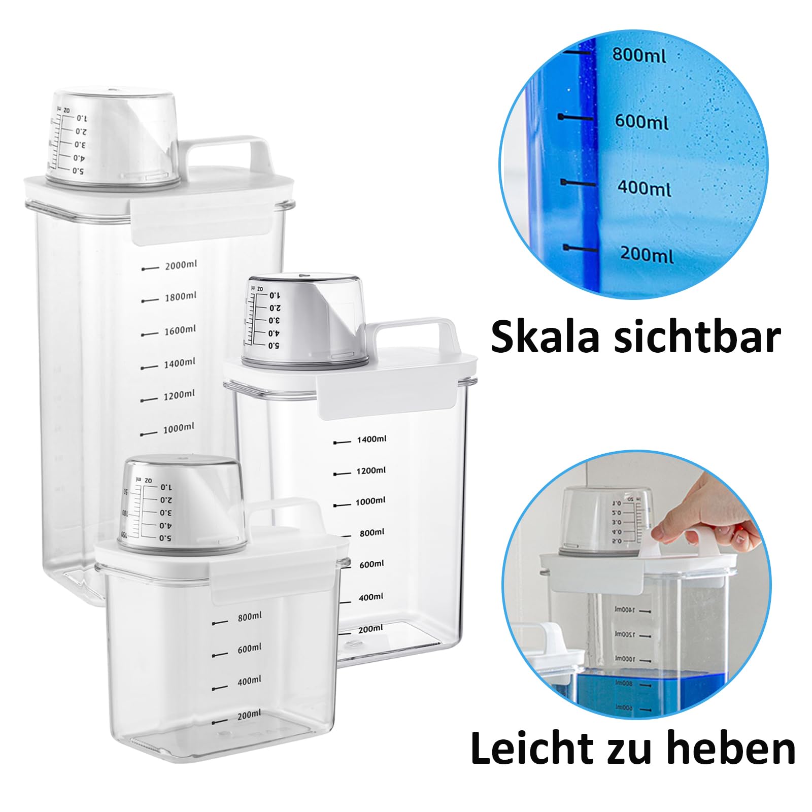 Contenitore per Detersivo, 2 pezzi 1800ml Dispenser Ermetico per Detersivi con Misurino, Scatola per Detersivi Multifunzionale,Scatola per Conservazione del Detersivo in Polvere, Per Polvere da Bucato