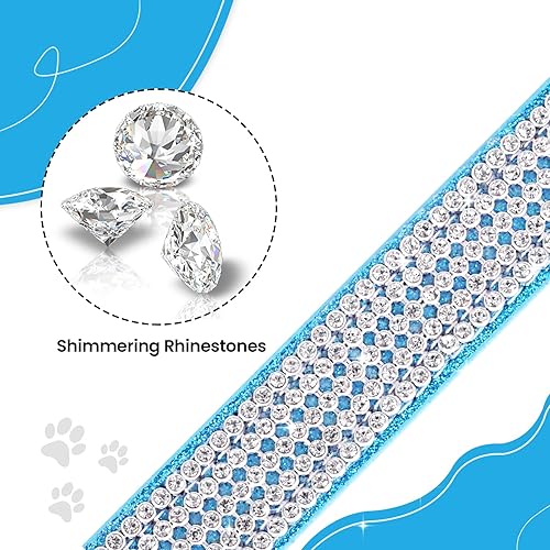 Miniatura 4 de Apasiri Collar de perro con diamantes de imitación para perros pequeños, collar de perro azul, collar de cuero para perros medianos, lindo collar de