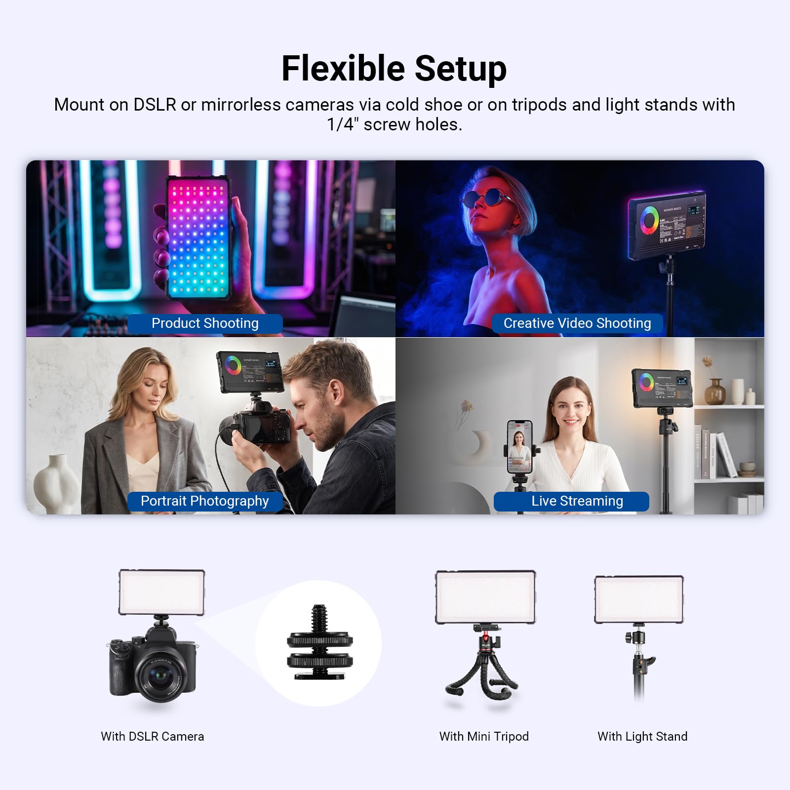 NEEWER Basics Luz Video RGB Foco Cámara, 9W 2700K-7500K Portátil Colores RGB Completos, 17 Escenas CRI97 4000mAh Recargable Panel LED Metal para Cámaras DSLR Trípode Grabación Video Streaming, SL90C