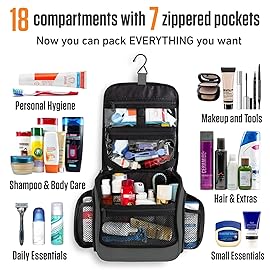 VENTURE 4TH Hanging Travel Toiletry Bag for Women & Men - Travel Organizer with Expandable Compartments & Removable Clear Pouch for Toiletries (Gray)