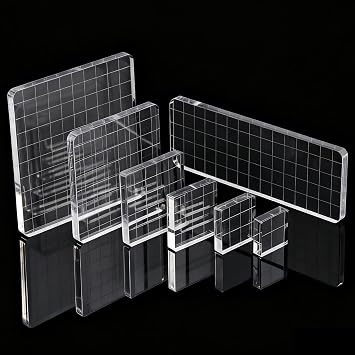 7Pcs Acrylic Stamp Block Assorted Sizes Acrylic Blocks for Stamping with Grid Lines for Scrapbooking Crafts Card MakingSquare