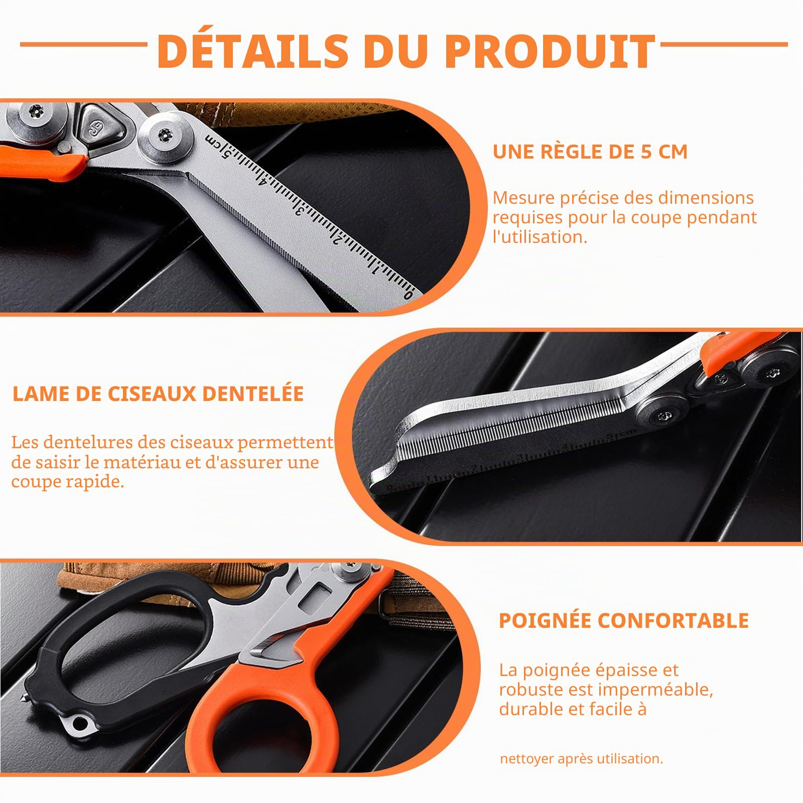 Ciseaux Trauma : ciseaux de sauvetage multifonctions avec 6 fonctions pratiques, ciseaux d'urgence, pince pliable en acier inoxydable pour une utilisation dans les services d'urgence ou la vie