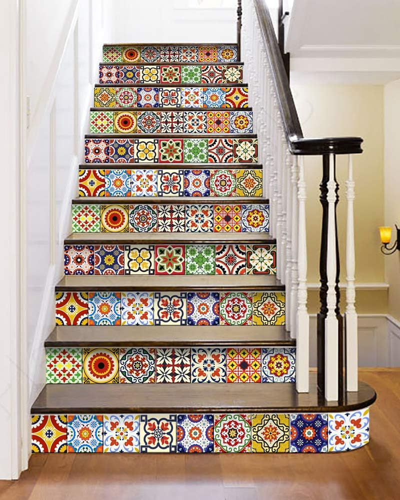 Mi Alma Backsplash Tile Stickers 24 PC Set Traditional Talavera Tiles Stickers Bathroom & Kitchen Tile Decals Easy to Apply Just Peel and Stick Home Decor 6x6 Inch (Kitchen Tiles Stickers D1)