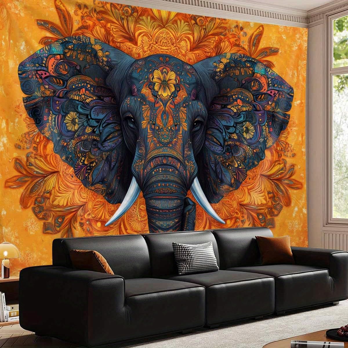 GLWDMB 1 pezzo, grande arazzo mandala con elefante, in poliestere, da appendere alla parete, per camera da letto, ufficio, dormitorio, decorazione per feste, con pacchetto di installazione, 230 x 150