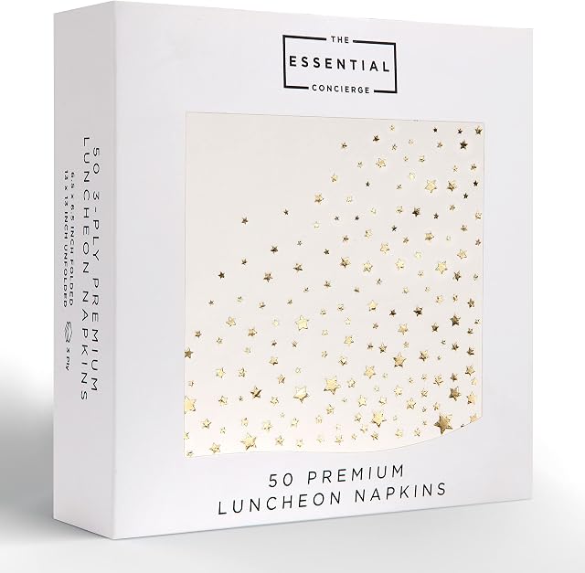 Stylish 6.5 x 6.5 Inch Gold Napkins - 50 Pack of Gold Star Lunch Napkins - Add Sparkle to Events with Party Napkins - Luxury 3-Ply Gold Napkins - Disposable Paper Wedding Napkins for Reception