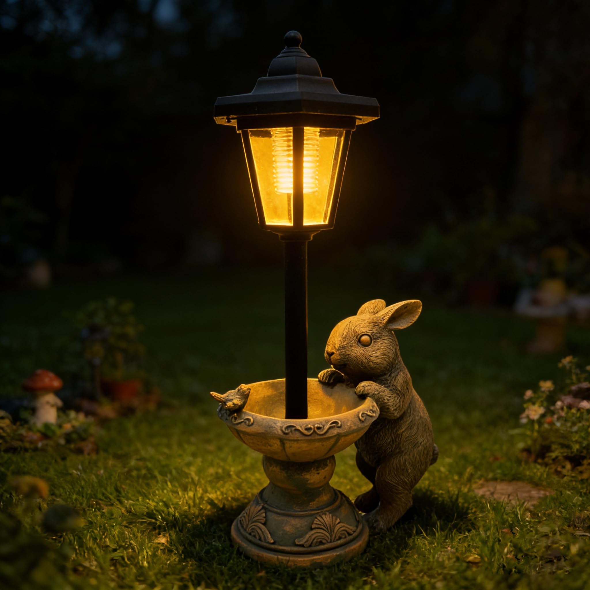 Photo 1 of **small damage**Vasesun Solar Rabbit Garden Statue for Outdoor Decor with Lantern - Lawn Decoration 15.8“ Tall Bunny Figurine Lights for Patio, Yard, Porch Ornament - Valentine's Day Gifts for Mom, Grandma, Women